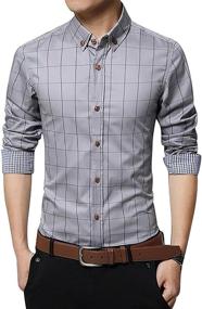 img 1 attached to 👕 Classic Plaid Button-Up: LOCALMODE Cotton Sleeve Shirt for Timeless Style