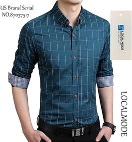 img 3 attached to 👕 Classic Plaid Button-Up: LOCALMODE Cotton Sleeve Shirt for Timeless Style