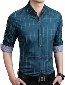 img 2 attached to 👕 Classic Plaid Button-Up: LOCALMODE Cotton Sleeve Shirt for Timeless Style