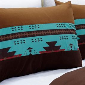 img 2 attached to 🌈 Stunning King Size Native American Design Comforter Set - Makala 3 Piece Multicolor Teal Coffee Brown Embroidered Navajo Bedding Set