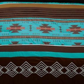 img 1 attached to 🌈 Stunning King Size Native American Design Comforter Set - Makala 3 Piece Multicolor Teal Coffee Brown Embroidered Navajo Bedding Set