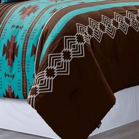 img 3 attached to 🌈 Stunning King Size Native American Design Comforter Set - Makala 3 Piece Multicolor Teal Coffee Brown Embroidered Navajo Bedding Set