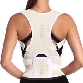 img 4 attached to 🩺 Thoracic Back Brace Posture Corrector with Magnetic Lumbar Support Belt - Relieve Back Pain, Enhance Thoracic Kyphosis - Suitable for Men & Women (Medium, White)