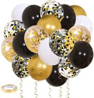 🎈 zesliwy black gold confetti balloons 50 pack - perfect graduation birthday wedding party decorations with ribbons logo