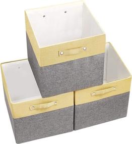 img 4 attached to 📦 Vextronic Cube Storage Bins 13x13 Set of 3: Large Fabric Baskets for Home, Office, Shelf, Closet – Dual Handles & Solid Baseboard – Toy & Clothes Organizer