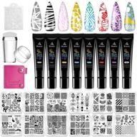 🎨 biutee nail stamper kit with plates and polish set - 8 colors nail art stamping polish gel, 12pcs template image plates, 1pcs storage bag, 1pcs stamper with 1pcs scraper, manicure stencils tools by maniology for holiday designer logo