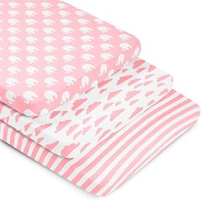 img 2 attached to 👶 Soft and Breathable Jersey Cotton Baby Crib Sheets for Girls, 3 Pack, Pink and White, Universal Fit - BaeBae Goods