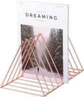 🌸 rose gold magazine holder rack, desktop file sorter book rack organizer by simmer stone - 9 slot triangle shape, size 12.2&#34;l x 7&#34;w x 6.9&#34;h логотип