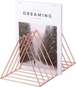 img 4 attached to 🌸 Rose Gold Magazine Holder Rack, Desktop File Sorter Book Rack Organizer by Simmer Stone - 9 Slot Triangle Shape, Size 12.2&#34;L X 7&#34;W X 6.9&#34;H