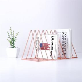 img 1 attached to 🌸 Rose Gold Magazine Holder Rack, Desktop File Sorter Book Rack Organizer by Simmer Stone - 9 Slot Triangle Shape, Size 12.2&#34;L X 7&#34;W X 6.9&#34;H