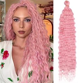 img 4 attached to 🌊 5-Packs 30 inch Ocean Wave Crochet Hair - Long Synthetic Extensions for Black Women, Deep Wave Hair for Passion Twists (125g/Pack, Pink)