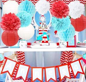 img 1 attached to 🎉 Vibrant Dr. Seuss Birthday & Classroom Decorations with Cat in The Hat Theme: Blue White Red Tissue Paper Flower Paper Lanterns, Circus Carnival Party & Turquoise Red Wedding Essentials