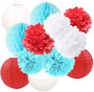 🎉 vibrant dr. seuss birthday & classroom decorations with cat in the hat theme: blue white red tissue paper flower paper lanterns, circus carnival party & turquoise red wedding essentials logo