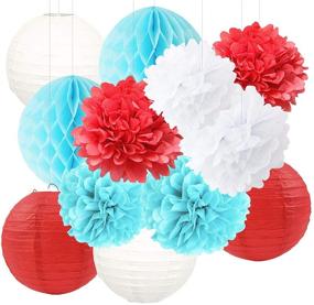 img 4 attached to 🎉 Vibrant Dr. Seuss Birthday & Classroom Decorations with Cat in The Hat Theme: Blue White Red Tissue Paper Flower Paper Lanterns, Circus Carnival Party & Turquoise Red Wedding Essentials