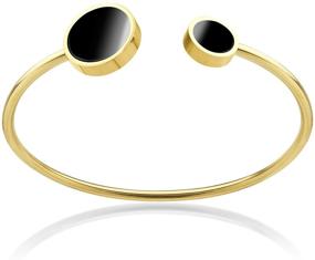 img 4 attached to 💎 Stylish 555Jewelry Stainless Steel & Shell Open Cuff Bangle Bracelet: A Must-Have for Women & Girls