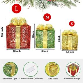 img 3 attached to 🎁 Christmas Decor Lighted Gift Boxes - Set of 3 Xmas Present Metal Boxes with 70 Clear LED Lights - Indoor Outdoor Ornament for Xmas Tree, Wedding, Holiday Party, Home Yard Decorations