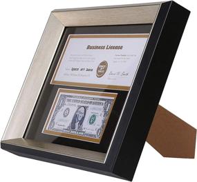 img 1 attached to 🚀 Space Art Deco Business License Frame - 8.5x11, Black/Gold Double Mat, Dollar &amp; 4x9 Openings, Easel Stand, Sawtooth Hanger (Black Frame with Silver Champagne Beveled Edge)