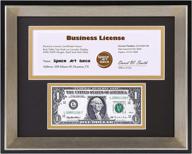 🚀 space art deco business license frame - 8.5x11, black/gold double mat, dollar &amp; 4x9 openings, easel stand, sawtooth hanger (black frame with silver champagne beveled edge) логотип