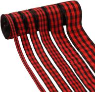 🎄 christmas plaid burlap ribbon - 60 yards gingham wrapping ribbon for crafts, decorations, floral bows - 6 sizes (red & black) logo