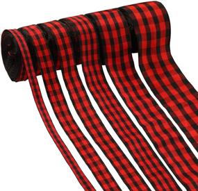 img 4 attached to 🎄 Christmas Plaid Burlap Ribbon - 60 Yards Gingham Wrapping Ribbon for Crafts, Decorations, Floral Bows - 6 Sizes (Red & Black)