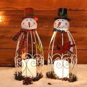 img 4 attached to Juegoal LED Candle Lantern Lights for Christmas Snowman Decorations - Battery Operated Holiday Party, 2 Pack