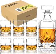 trilogy whiskey decanter glasses, old-fashioned-style logo