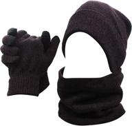 warm and stylish mens winter 3-piece set: scarf, skull beanie hat, cap, and touch screen gloves mittens logo