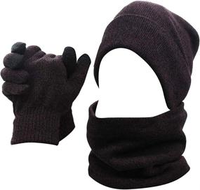 img 4 attached to Warm and Stylish Mens Winter 3-Piece Set: Scarf, Skull Beanie Hat, Cap, and Touch Screen Gloves Mittens