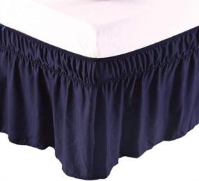 img 1 attached to 🛏️ Elastic Egyptian Cotton Dust Bed Skirt in Navy - Pleated Wrap Around Style with 15 inch Drop for King Size Beds