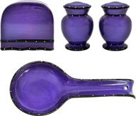 🍆 ack tuscany hand painted 4pc stove top set - ruffle design | napkin, salt, pepper and spoon rest | choose your color (purple) logo