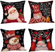 🎅 set of 4 christmas pillow covers - square santa claus snowman throw pillow cases 18 x 18 inches made from cotton linen логотип