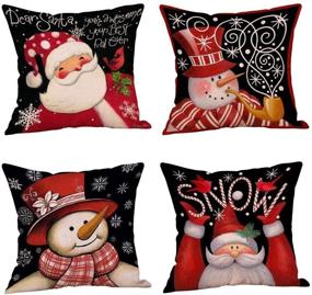 img 4 attached to 🎅 Set of 4 Christmas Pillow Covers - Square Santa Claus Snowman Throw Pillow Cases 18 x 18 Inches made from Cotton Linen