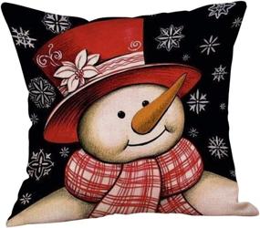 img 1 attached to 🎅 Set of 4 Christmas Pillow Covers - Square Santa Claus Snowman Throw Pillow Cases 18 x 18 Inches made from Cotton Linen