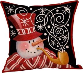 img 2 attached to 🎅 Set of 4 Christmas Pillow Covers - Square Santa Claus Snowman Throw Pillow Cases 18 x 18 Inches made from Cotton Linen