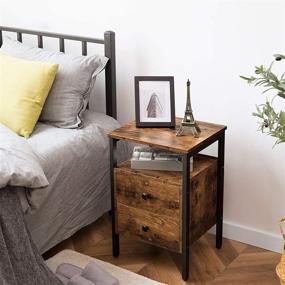 img 2 attached to 🛏️ HOOBRO Rustic Brown and Black Nightstand with 2 Drawers, Storage Shelves, and Easy Assembly - Ideal Bedside Table, Side End Table, or Sofa Table for Living Room, Bedroom - Accent Furniture (BF43BZ01)