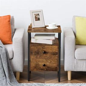 img 3 attached to 🛏️ HOOBRO Rustic Brown and Black Nightstand with 2 Drawers, Storage Shelves, and Easy Assembly - Ideal Bedside Table, Side End Table, or Sofa Table for Living Room, Bedroom - Accent Furniture (BF43BZ01)