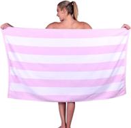 🏖️ пушистое хлопковое премиум-полотенце для пляжа с полосами кабана на резинке в розовом цвете - 100% хлопок, супер мягкое и впитывающее для максимального комфорта на пляже логотип
