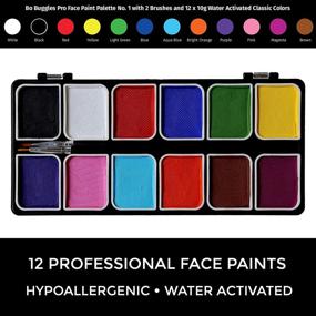 img 3 attached to 🎨 Bo Buggles Pro-Face Paint Kit: Water-Activated Palette for Pro Artists. Vibrant Detailed Designs.12x10g Paints +2 Brushes. Safe Quality Makeup Supplies