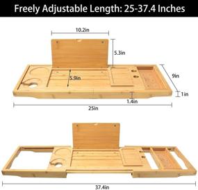 img 2 attached to 🛀 Luxury Bamboo Bathtub Tray: Expandable Caddy Organizer with Book Holder - Holds Book, Wine, Phone, Ipad, Laptop - Natural-1