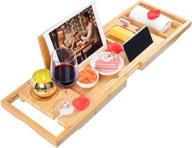 🛀 luxury bamboo bathtub tray: expandable caddy organizer with book holder - holds book, wine, phone, ipad, laptop - natural-1 logo