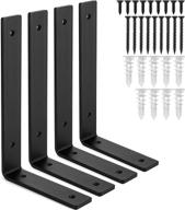 🔧 rustic industrial farmhouse shelf brackets - 1/4" thick heavy-duty brackets - premium black iron finish open shelving holder hanger w/hardware, 4-pack - available in multiple sizes (10" x 6") logo