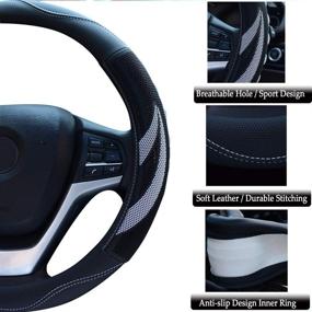 img 1 attached to Alusbell Microfiber Leather Steering Wheel Cover Breathable Auto Car Steering Wheel Cover For Men Universal 15 Inches (White)