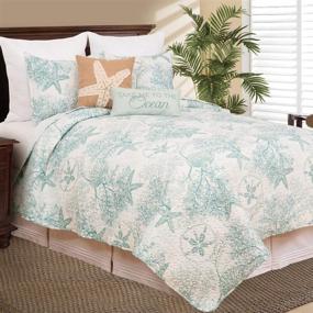 img 4 attached to 🌊 C&F Home Ocean Treasures Coastal Blue Starfish Sand Dollar Coral Beach House Condo King 3 Piece Reversible Quilt Coverlet Set - King Size, Blue