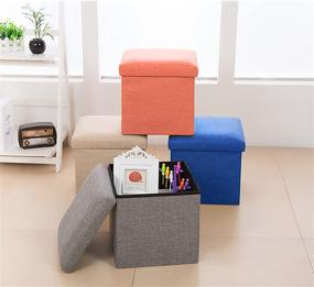 img 1 attached to NISUNS OT01 Linen Black Folding Storage Ottoman Cube Footrest Seat, 12 X 12 X 12 Inches