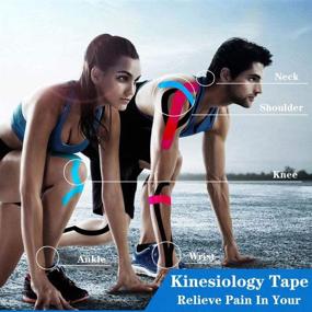 img 1 attached to 🏋️ KISEER 4-Pack Kinesiology Tape - 16ft Latex-Free Elastic Waterproof Breathable Sports Tape for Knee, Ankle, Elbow, and Shoulder Muscle Support - (Black, Skin)