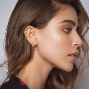 img 2 attached to 🌼 Hypoallergenic Huggie Hoop Earrings Set for Women and Girls - 14k Gold Plated Stud Earrings