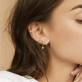 img 1 attached to 🌼 Hypoallergenic Huggie Hoop Earrings Set for Women and Girls - 14k Gold Plated Stud Earrings