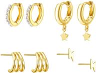 🌼 hypoallergenic huggie hoop earrings set for women and girls - 14k gold plated stud earrings logo