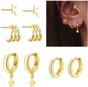 img 3 attached to 🌼 Hypoallergenic Huggie Hoop Earrings Set for Women and Girls - 14k Gold Plated Stud Earrings