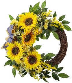 img 4 attached to 🌻 WANNA-CUL 18 Inch Fall Autumn Artificial Sunflower Wreath: Beautiful Yellow Decor for Front Door or Wall Decoration